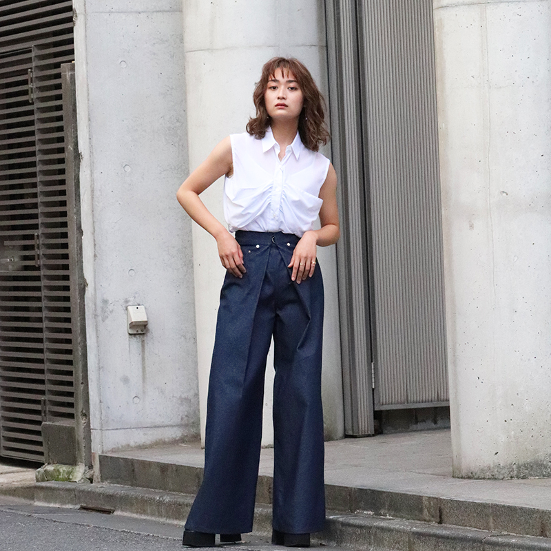 メール便指定可能 ジョンローレンスサリバンWASHED DENIM WIDE PANTS M